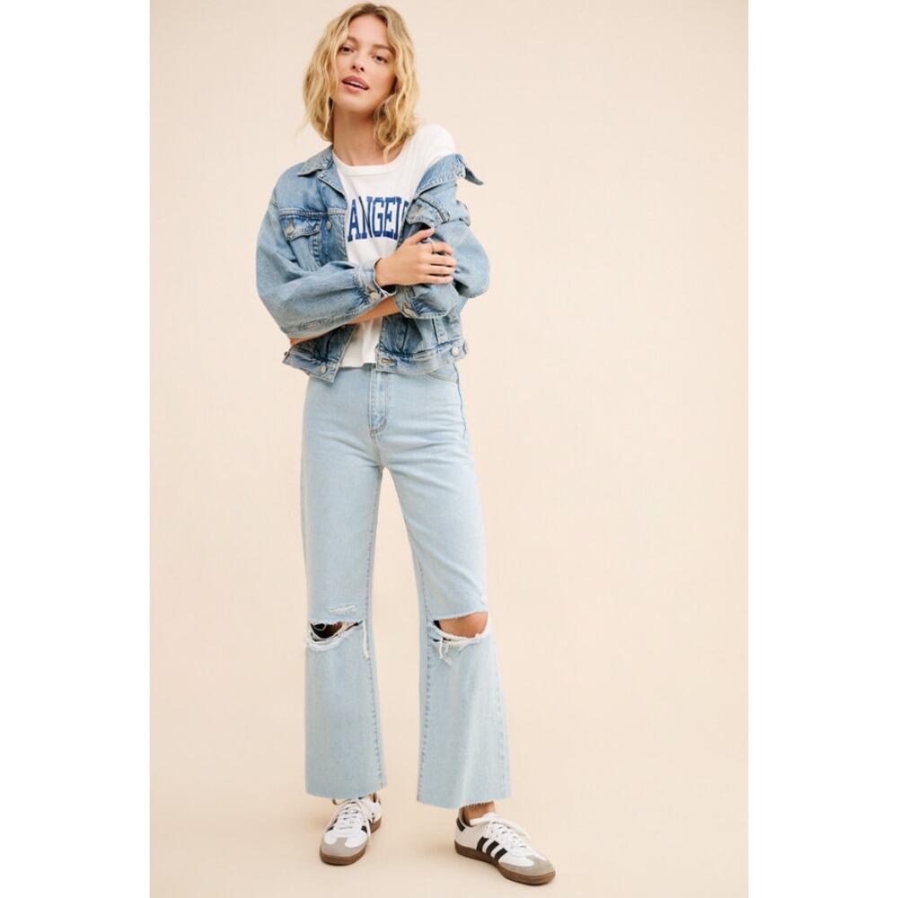 Rolla’s Heidi High Rise Loose Straight Jeans Light Wash Distressed Size 25